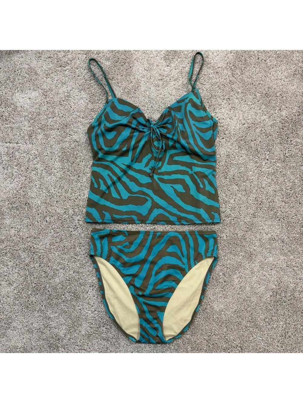 VTG Y2K Victorias Secret Tankini Teal Zebra Print Swimwear Size 36B Medium GUC